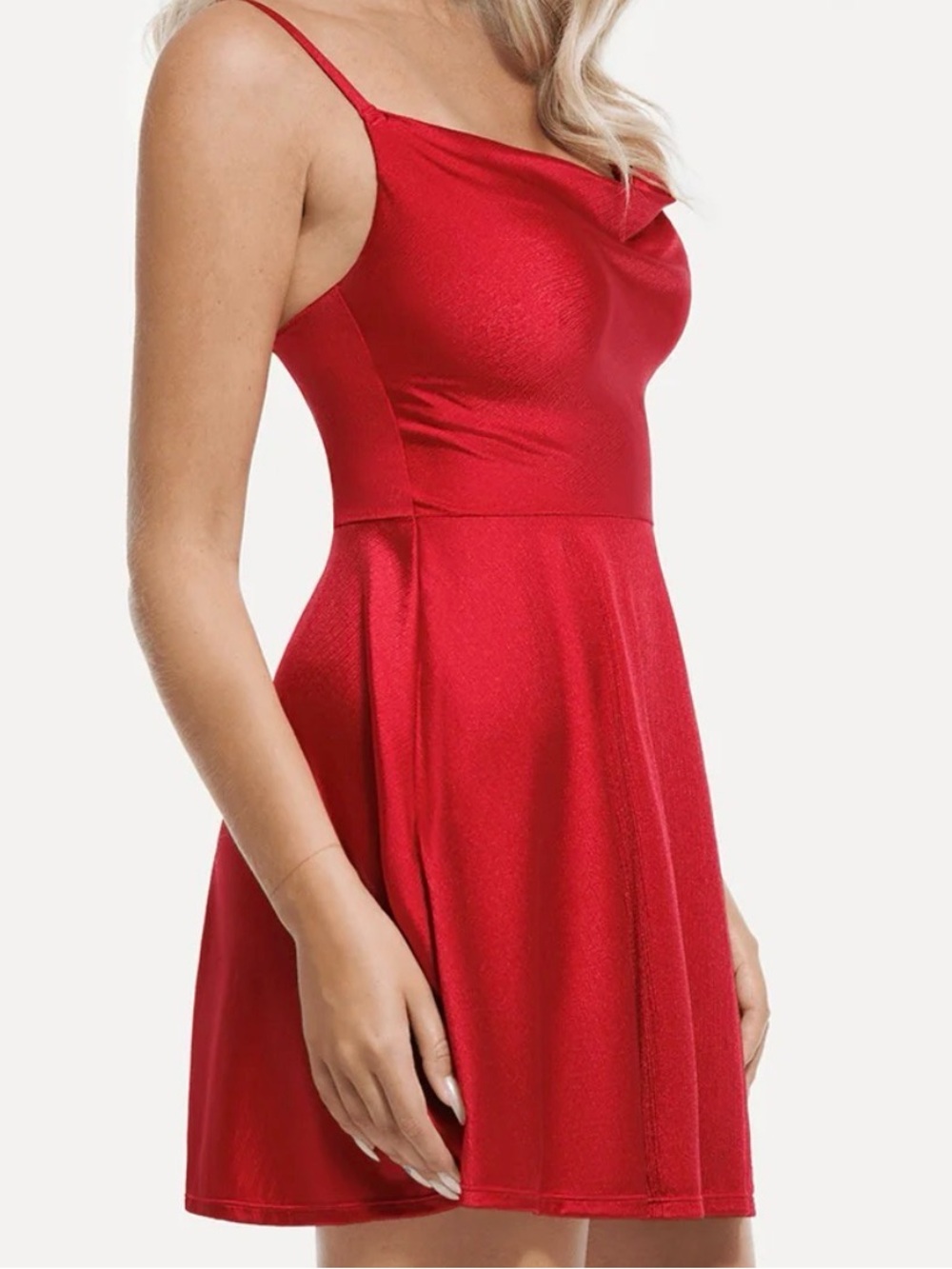 Brand Popilush Red Cowl-Neck Spaghetti Strap Dress